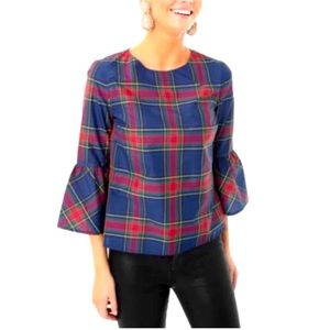Vineyard Vines- Plaid Taffeta Bell Sleeve Top, Size XL